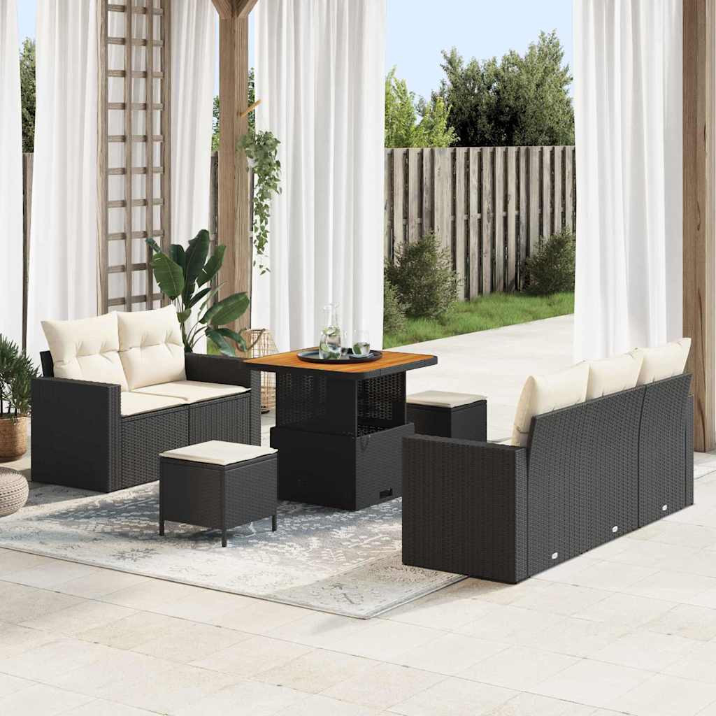 vidaXL Gartensofa-set mit Kissen 8 pcs Schwarz Poly-Rattan