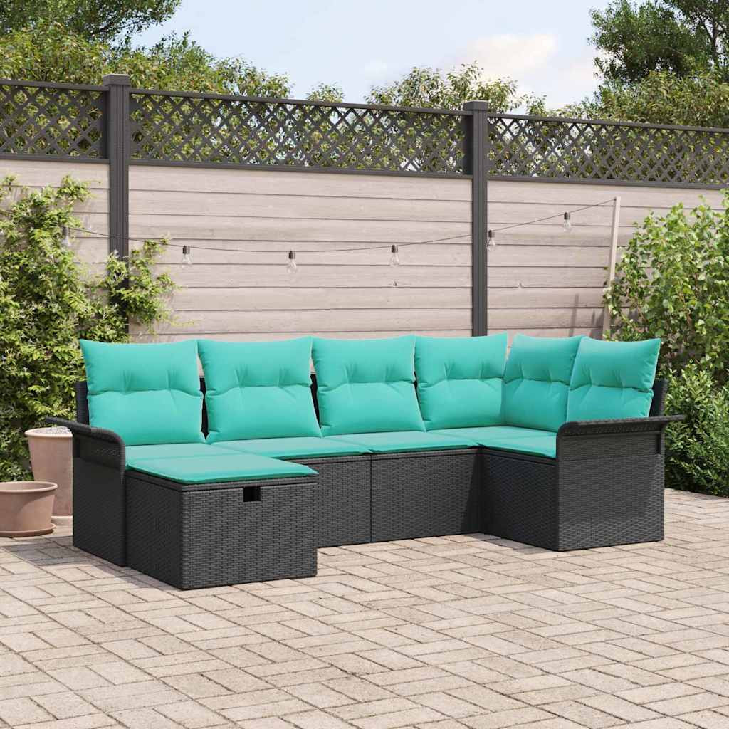 vidaXL Gartensofa-set mit Kissen mit Speicher 6 pcs Poly Rattan