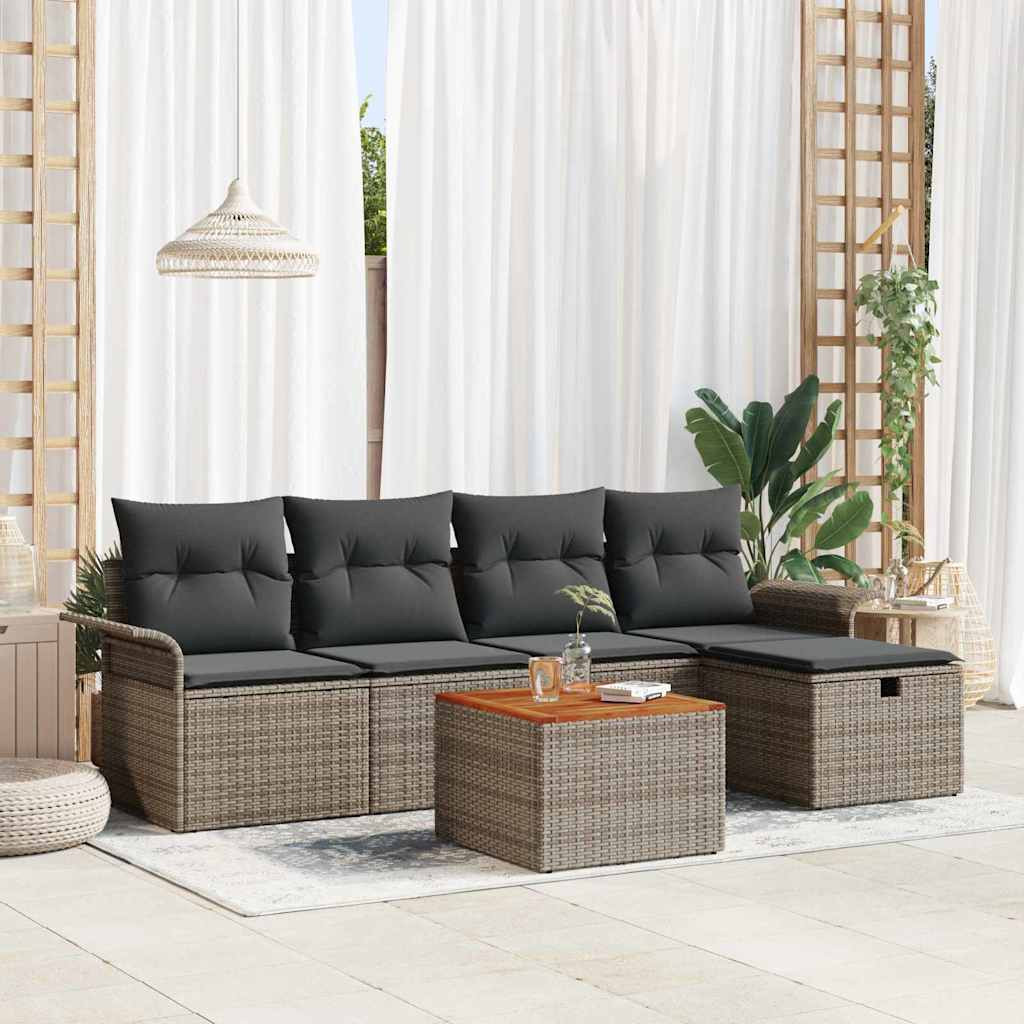 vidaXL Gartensofa-set mit Kissen mit Speicher 6 pcs Grau Poly-Rattan