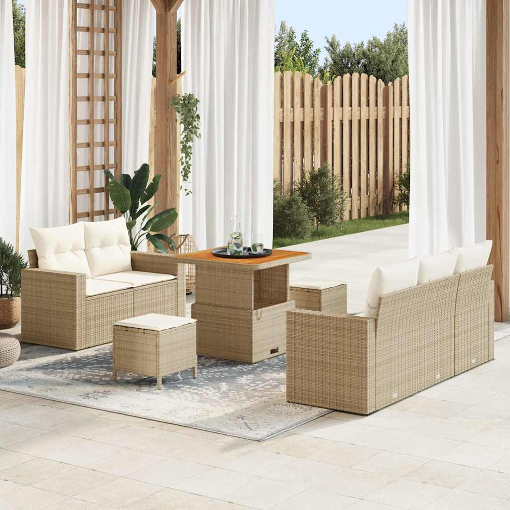 vidaXL Gartensofa-set mit Kissen 8 pcs Beige Poly-Rattan