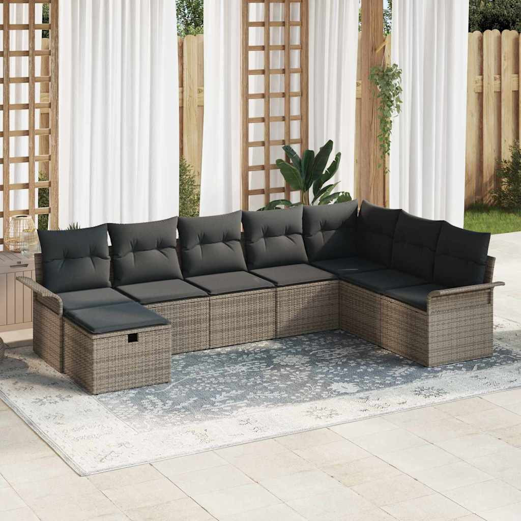 vidaXL Gartensofa-set mit Kissen mit Speicher 8 pcs Grau Poly-Rattan
