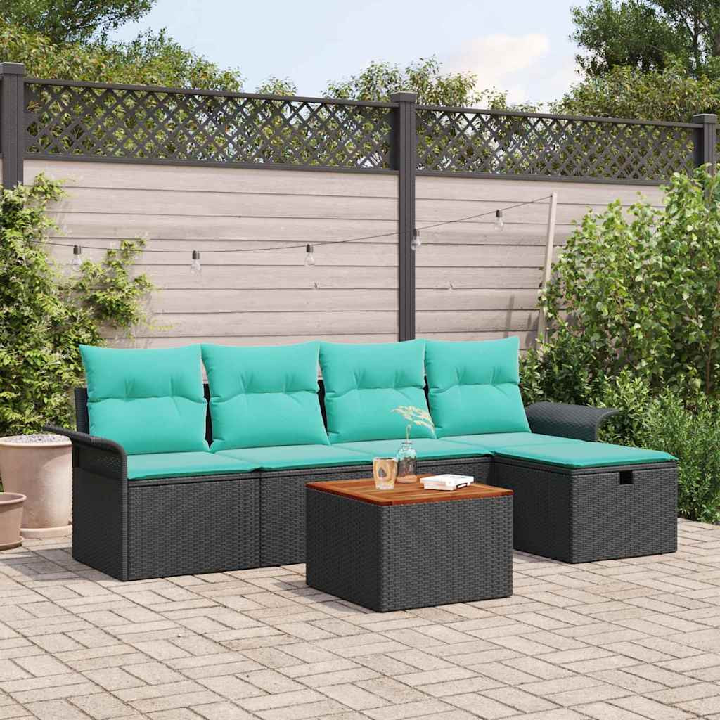 vidaXL Gartensofa-set mit Kissen 6 pcs Schwarz Poly Rattan