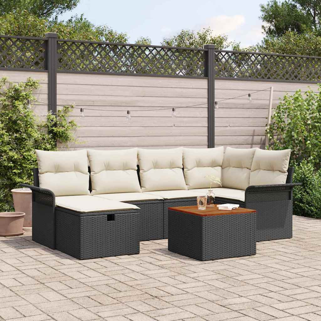 vidaXL Gartensofa-set mit Kissen 7 pcs Schwarz Poly Rattan
