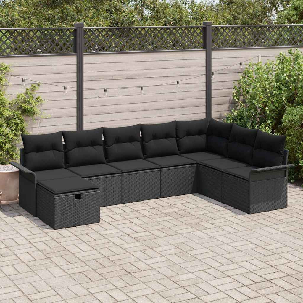 vidaXL Gartensofa-set mit Kissen 8 pcs Schwarz Poly-Rattan