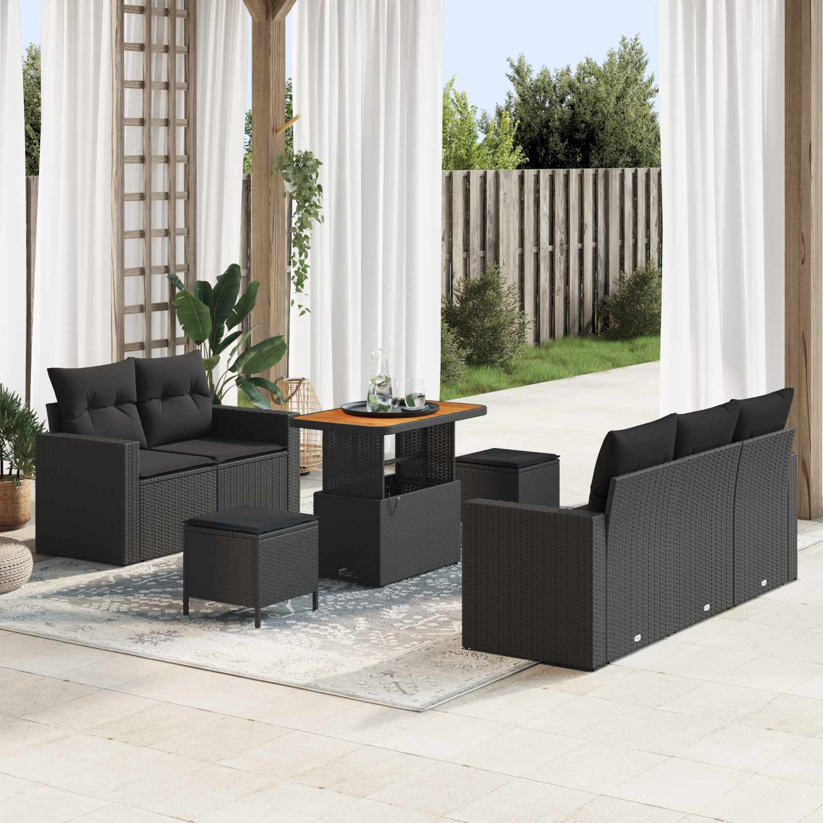 vidaXL Gartensofa-set mit Kissen 8 pcs Schwarz Poly-Rattan