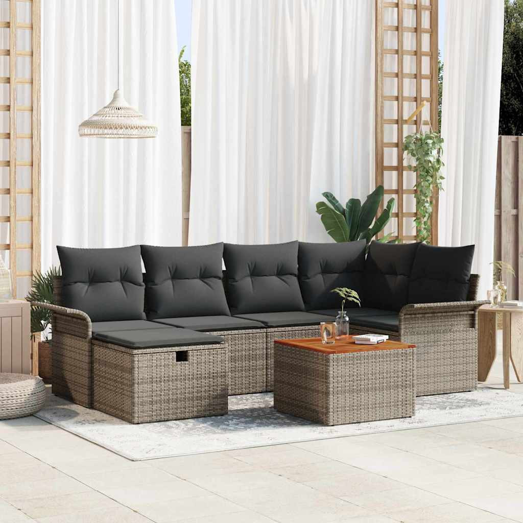 vidaXL Gartensofa-set mit Kissen mit Speicher 7 pcs Grau Poly Rattan