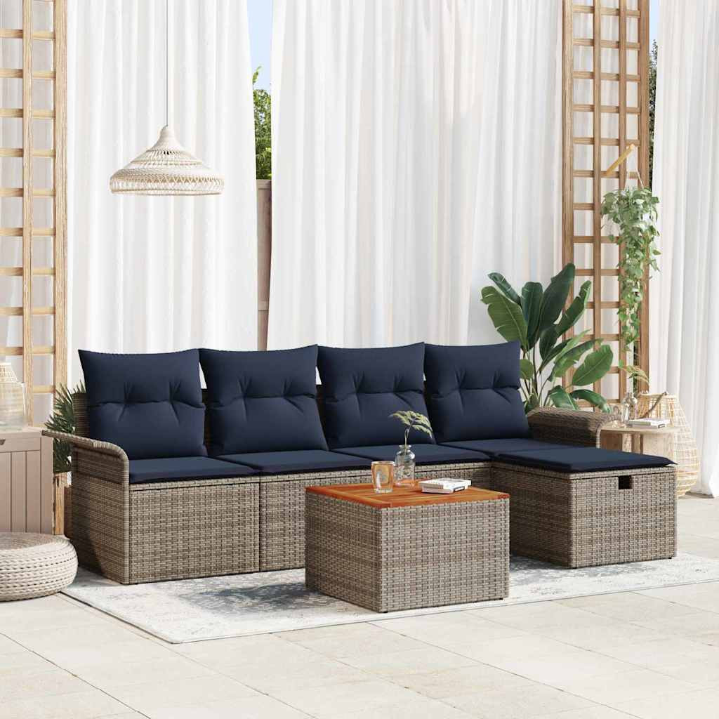 vidaXL Gartensofa-set mit Kissen mit Speicher 6 pcs Grau Poly-Rattan