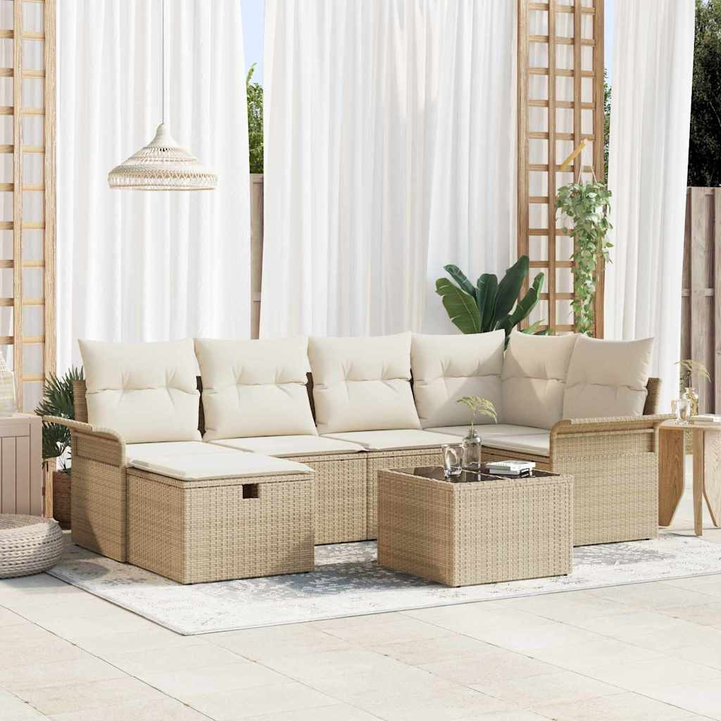 vidaXL Gartensofa-set mit Kissen mit Speicher 7 pcs Poly Rattan