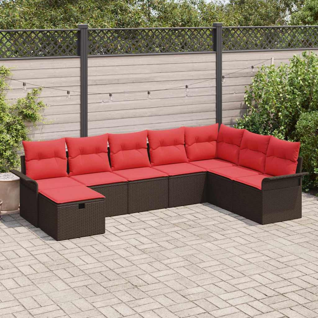 vidaXL Gartensofa-set mit Kissen 8 pcs Braun und Rot Poly-Rattan