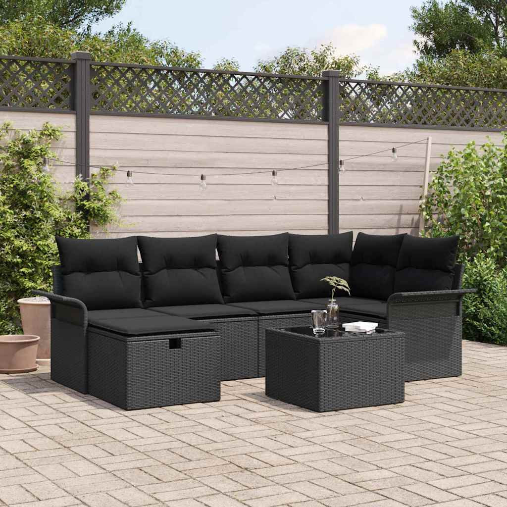 vidaXL Gartensofa-set mit Kissen mit Speicher 7 pcs Poly Rattan
