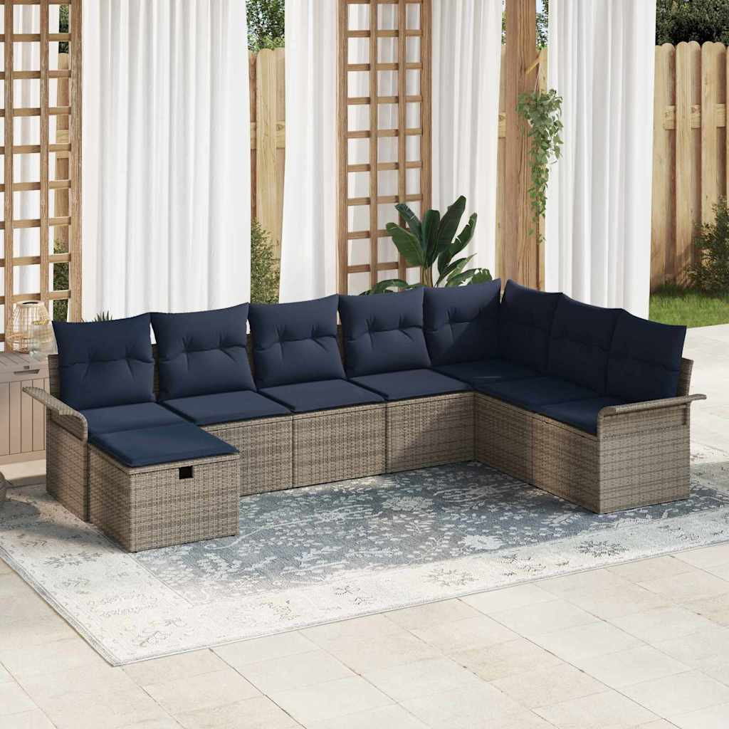 vidaXL Gartensofa-set mit Kissen 8 pcs Grau und Marineblau Poly-Rattan