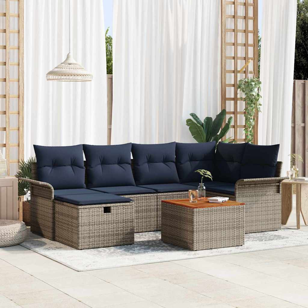 vidaXL Gartensofa-set mit Kissen mit Speicher 7 pcs Grau Poly Rattan