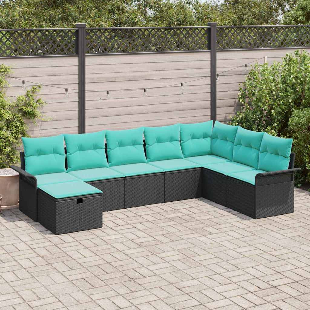 vidaXL Gartensofa-set mit Kissen 8 pcs Schwarz und Türkis Poly-Rattan