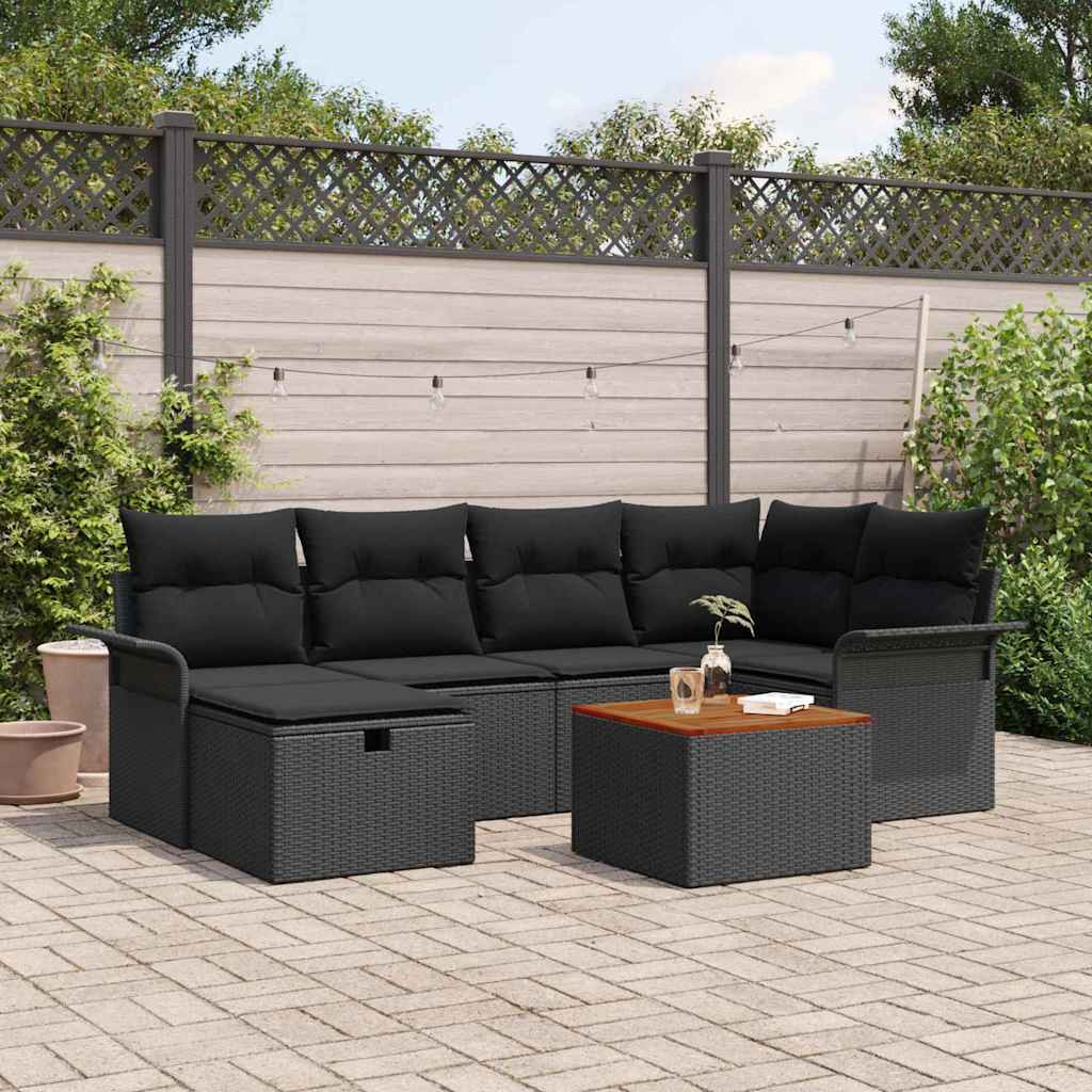 vidaXL Gartensofa-set mit Kissen 7 pcs Schwarz Poly-Rattan