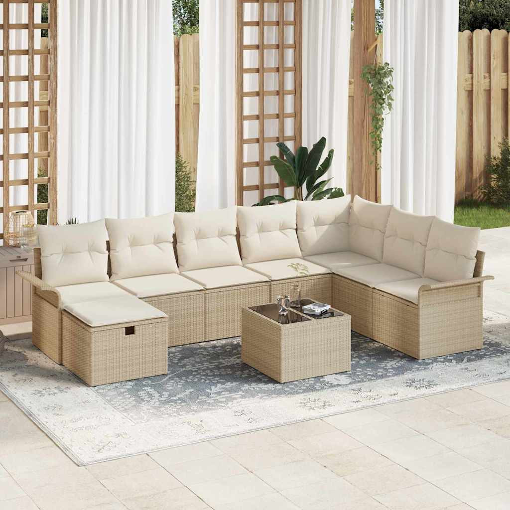 vidaXL Gartensofa-set mit Kissen 9 pcs Beige und Creme Poly-Rattan