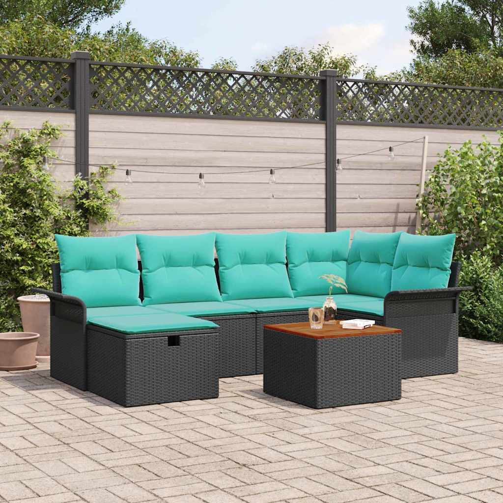 vidaXL Gartensofa-set mit Kissen 7 pcs Schwarz Poly-Rattan