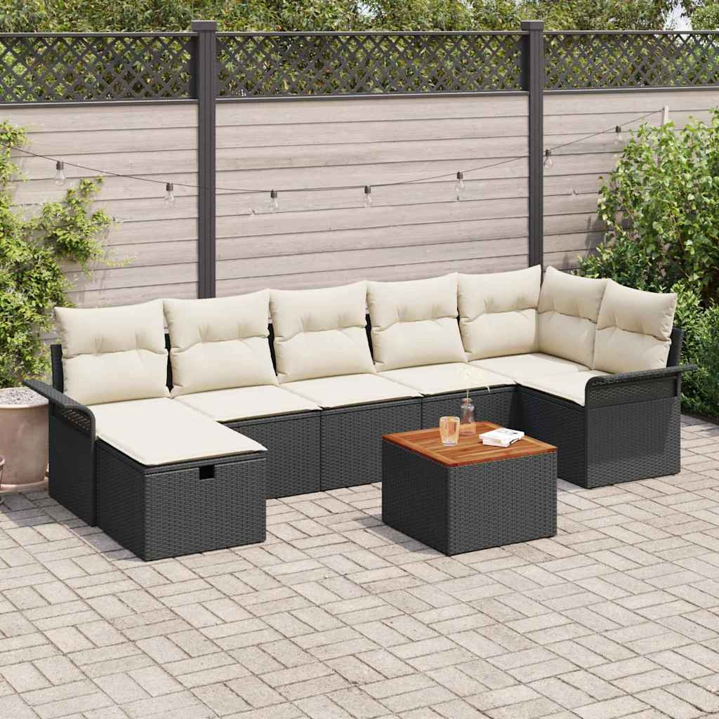 vidaXL Gartensofa-set mit Kissen 8 pcs Schwarz Poly-Rattan