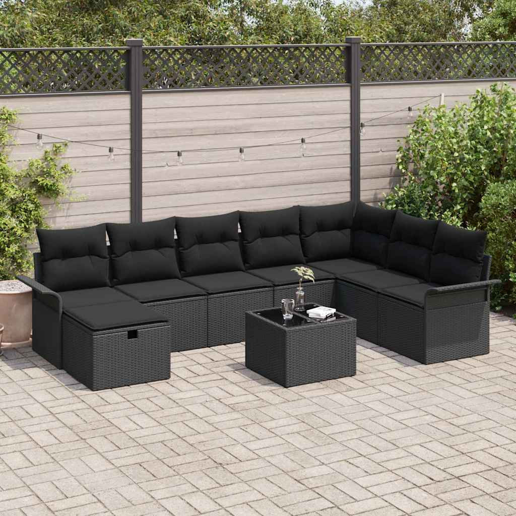 vidaXL Gartensofa-set mit Kissen 9 pcs Schwarz Poly-Rattan