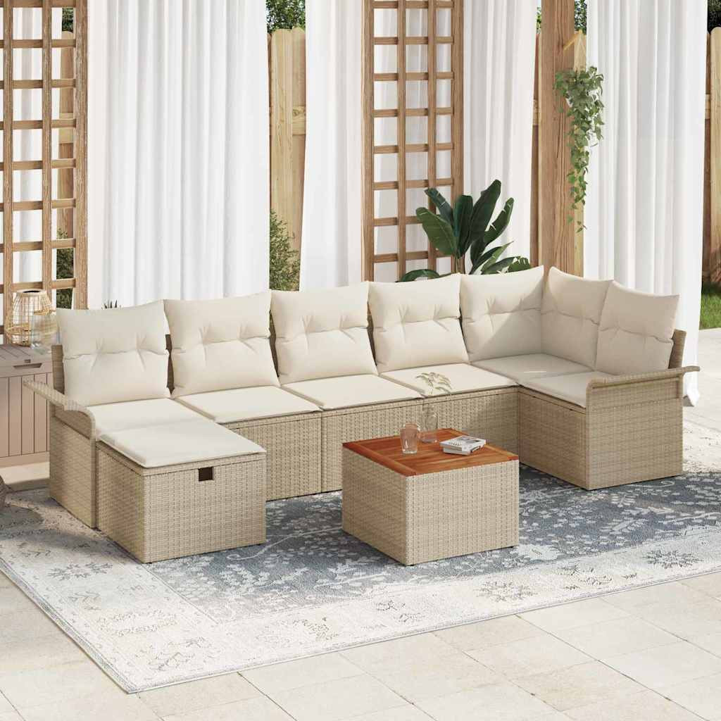 vidaXL Gartensofa-set mit Kissen mit Speicher 8 pcs Beige Poly-Rattan