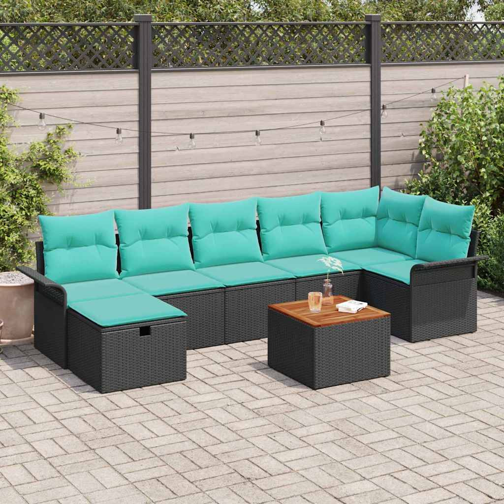 vidaXL Gartensofa-set mit Kissen 8 pcs Schwarz Poly Rattan