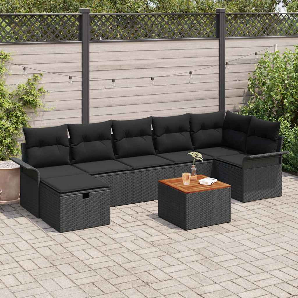 vidaXL Gartensofa-set mit Kissen 8 pcs Schwarz Poly-Rattan