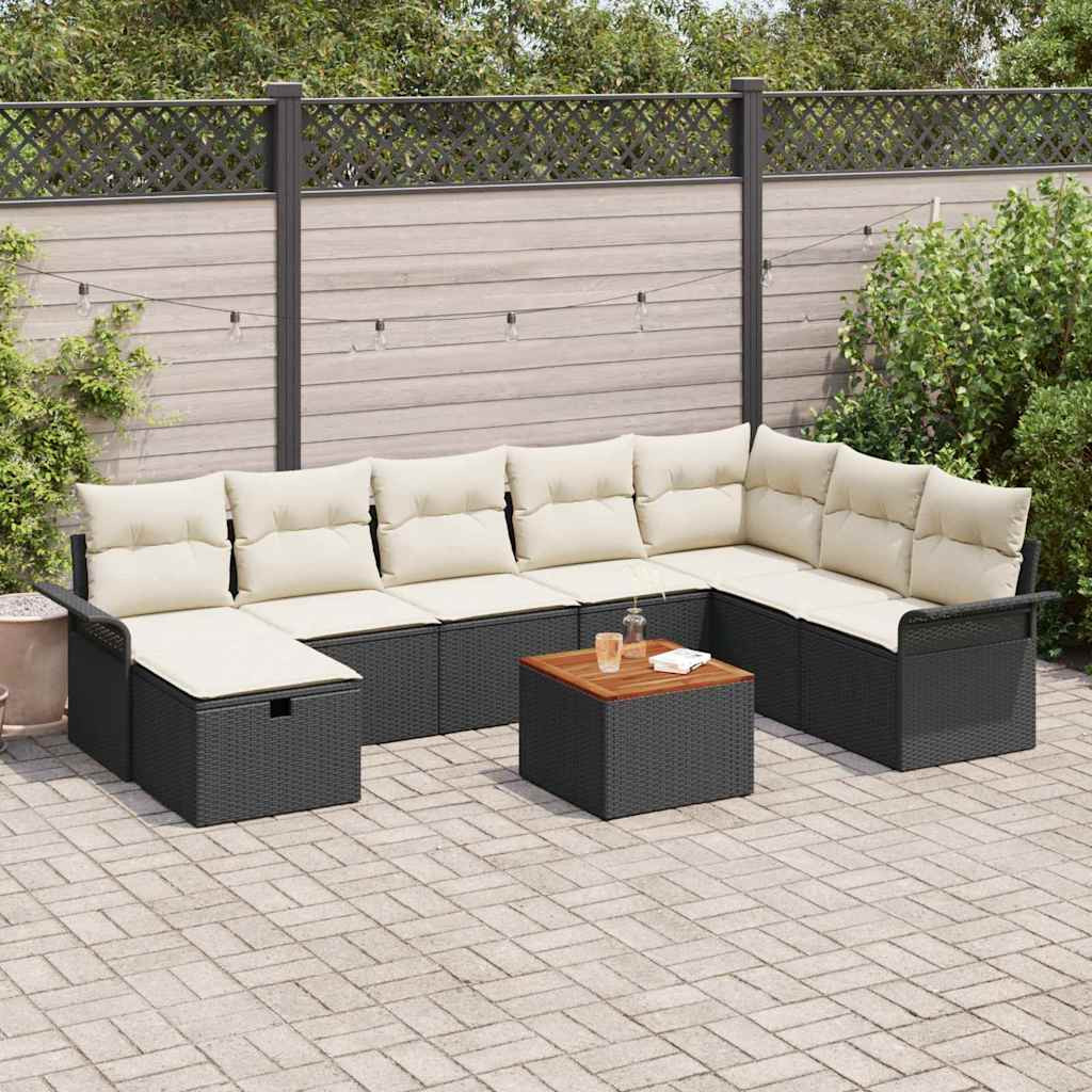 vidaXL Gartensofa-set mit Kissen 9 pcs Schwarz Poly Rattan