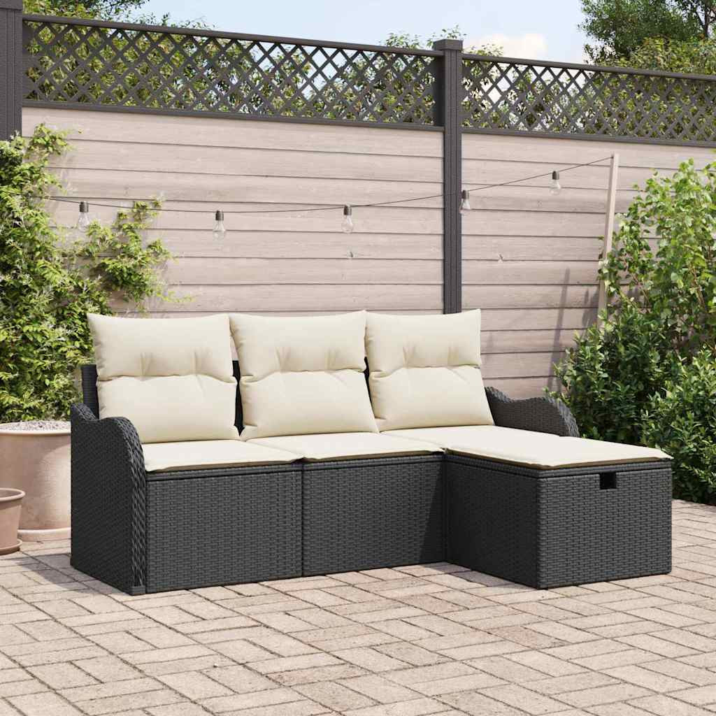 vidaXL Gartensofa-set mit Kissen 4 pcs Schwarz und Creme Poly-Rattan