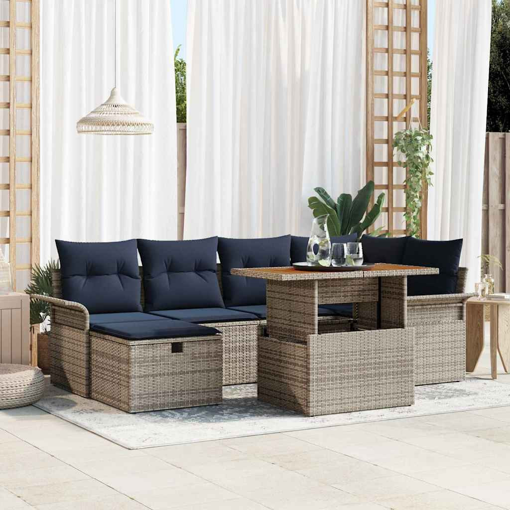 vidaXL Gartensofa-set mit Kissen mit Speicher 7 pcs Grau Poly-Rattan