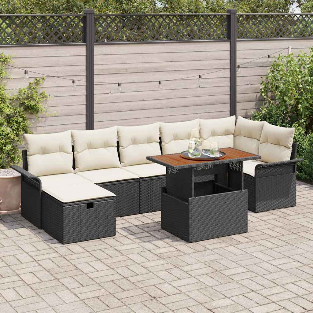vidaXL Gartensofa-set mit Kissen 8 pcs Schwarz Poly-Rattan