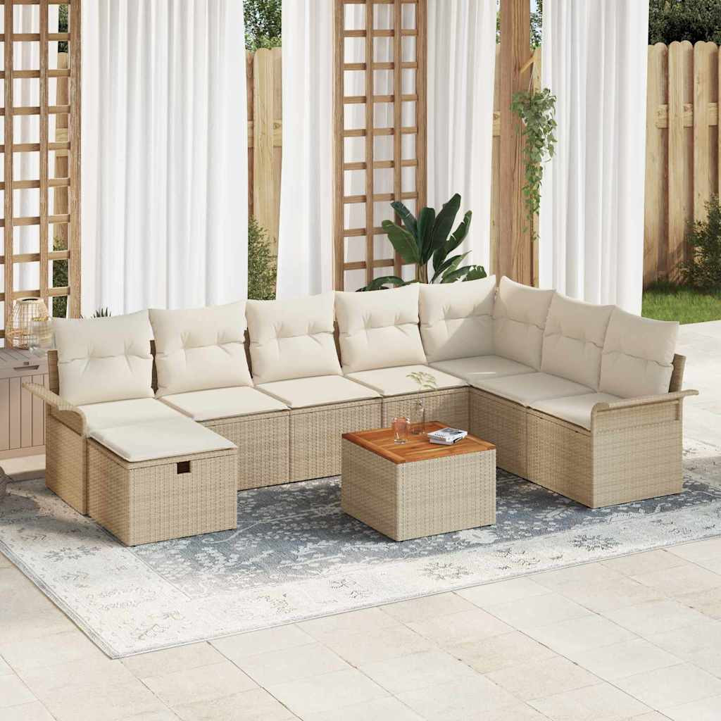 vidaXL Gartensofa-set mit Kissen mit Speicher 9 pcs Beige Poly-Rattan
