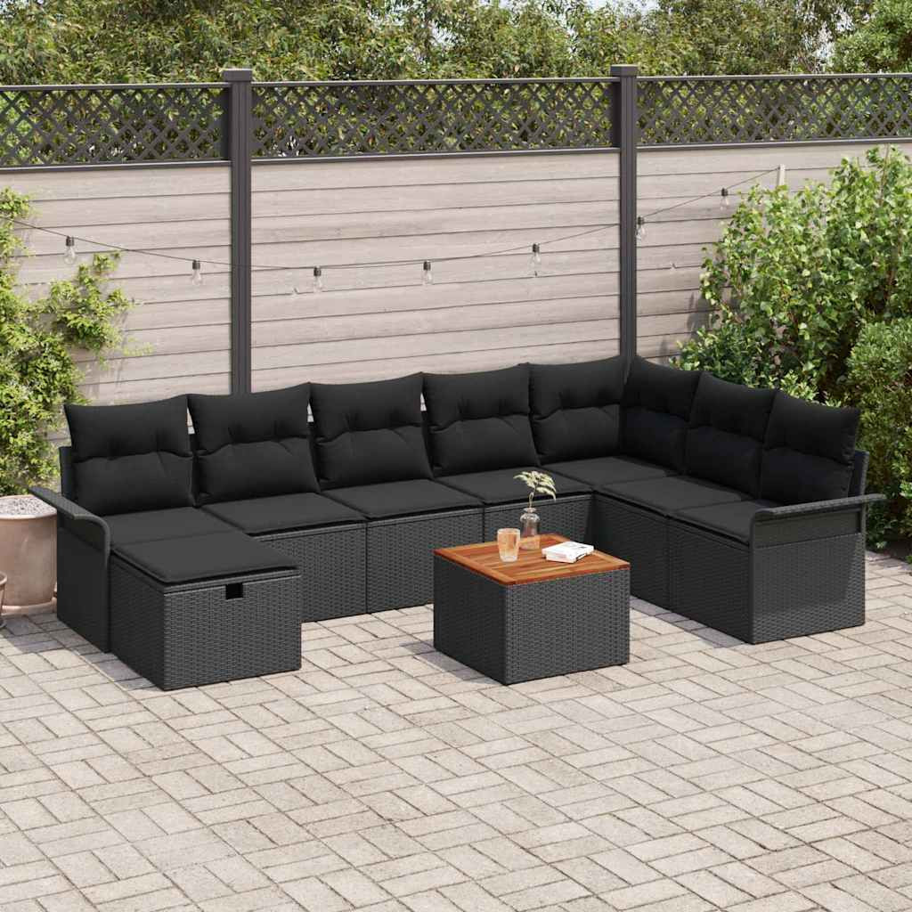 vidaXL Gartensofa-set mit Kissen 9 pcs Schwarz Poly Rattan