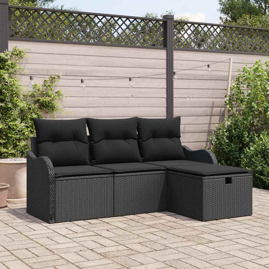 vidaXL Gartensofa-set mit Kissen 4 pcs Schwarz Poly-Rattan