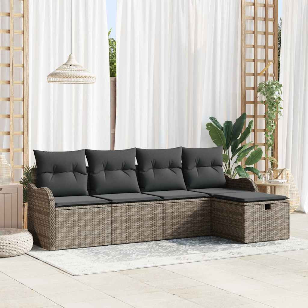 vidaXL Gartensofa-set mit Kissen mit Speicher 5 pcs Grau Poly-Rattan