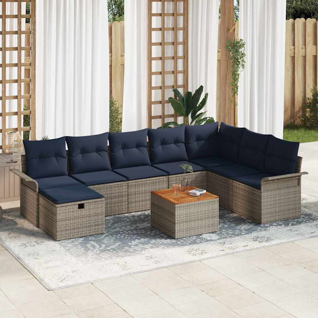 vidaXL Gartensofa-set mit Kissen mit Speicher 9 pcs Grau Poly-Rattan