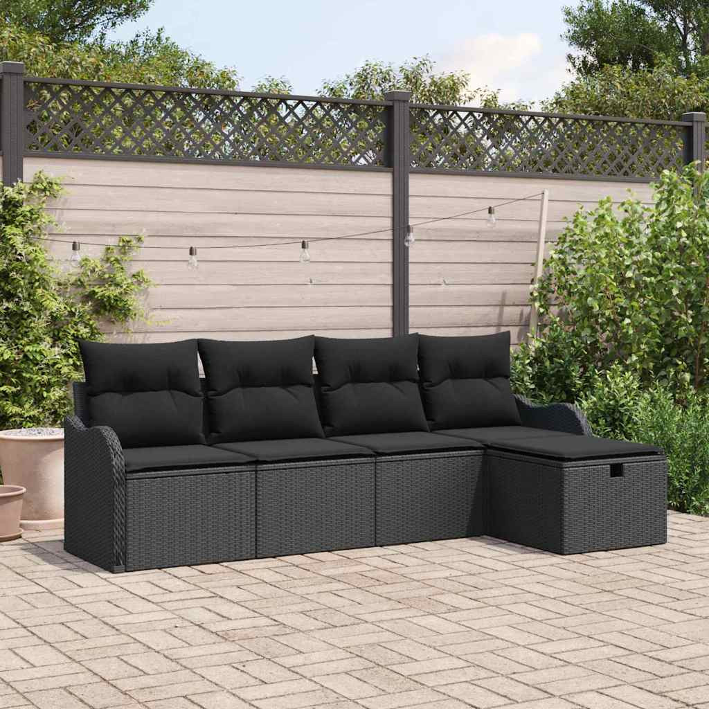 vidaXL Garten-Sofa-Set mit Kissen 5 pcs Schwarz Poly Rattan