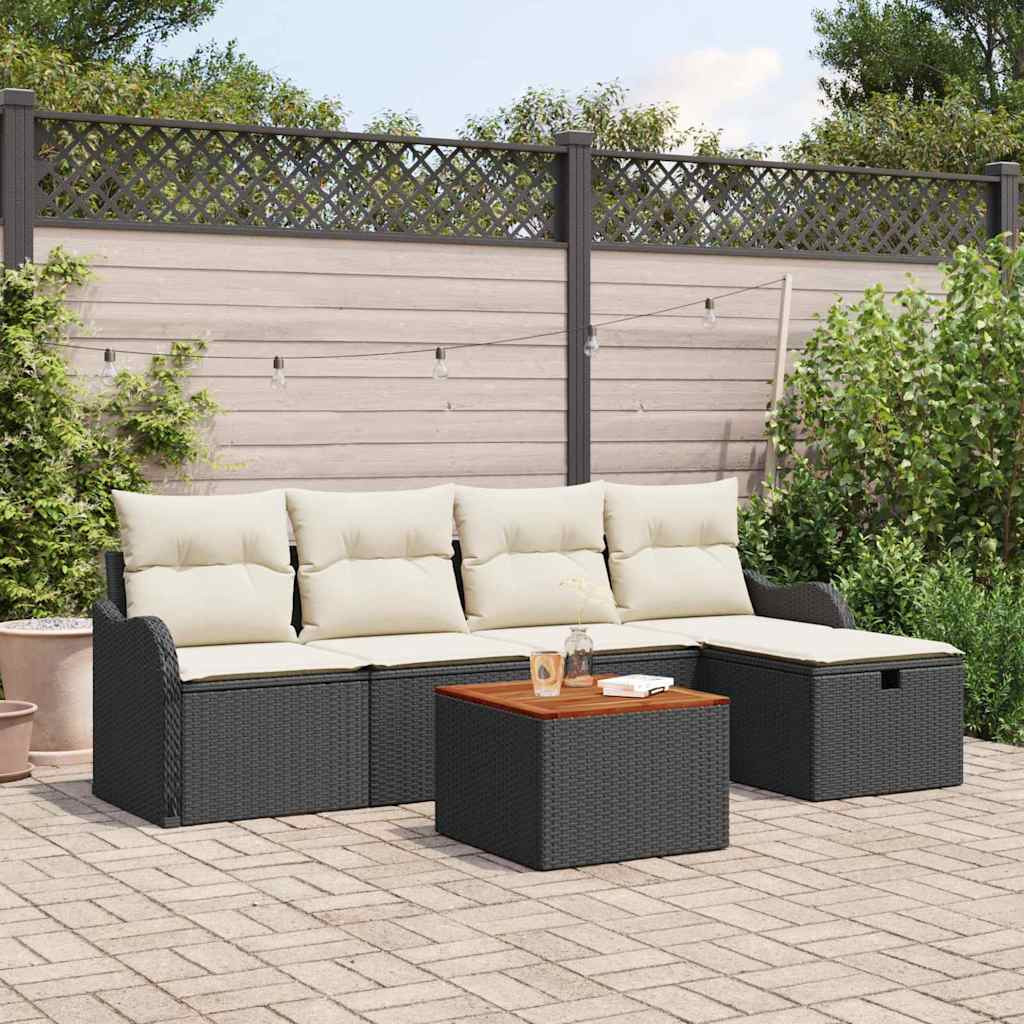 vidaXL Gartensofa-set mit Kissen 6 pcs Schwarz Poly-Rattan