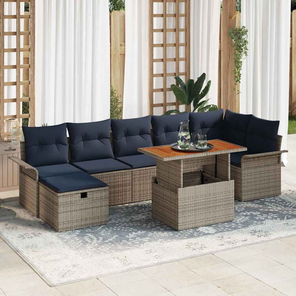 vidaXL Gartensofa-set mit Kissen mit Speicher 8 pcs Grau Poly-Rattan