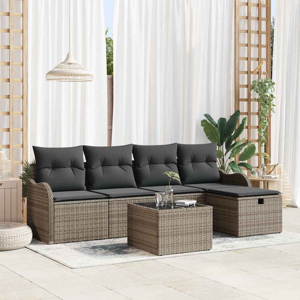 vidaXL Gartensofa-set mit Kissen mit Speicher 6 pcs Grau Poly-Rattan