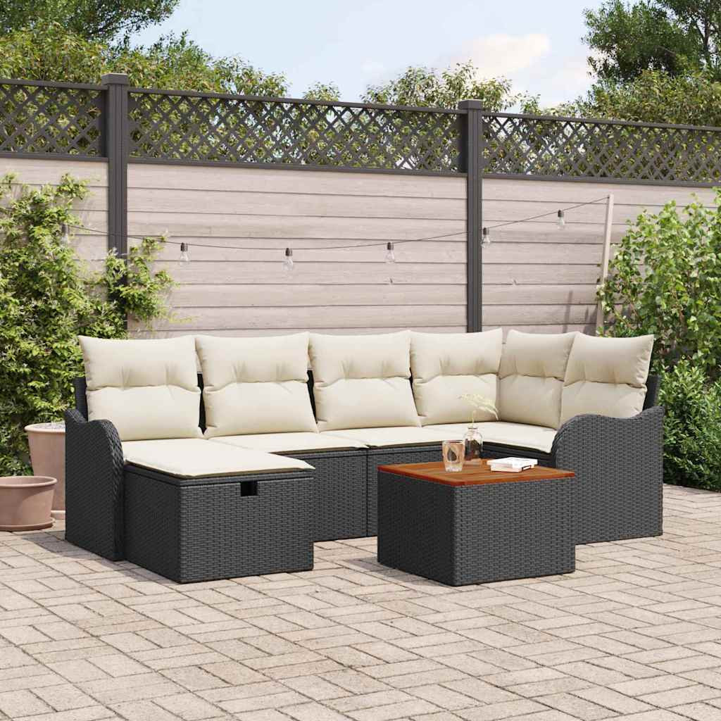 vidaXL Gartensofa-set mit Kissen 7 pcs Schwarz Poly Rattan
