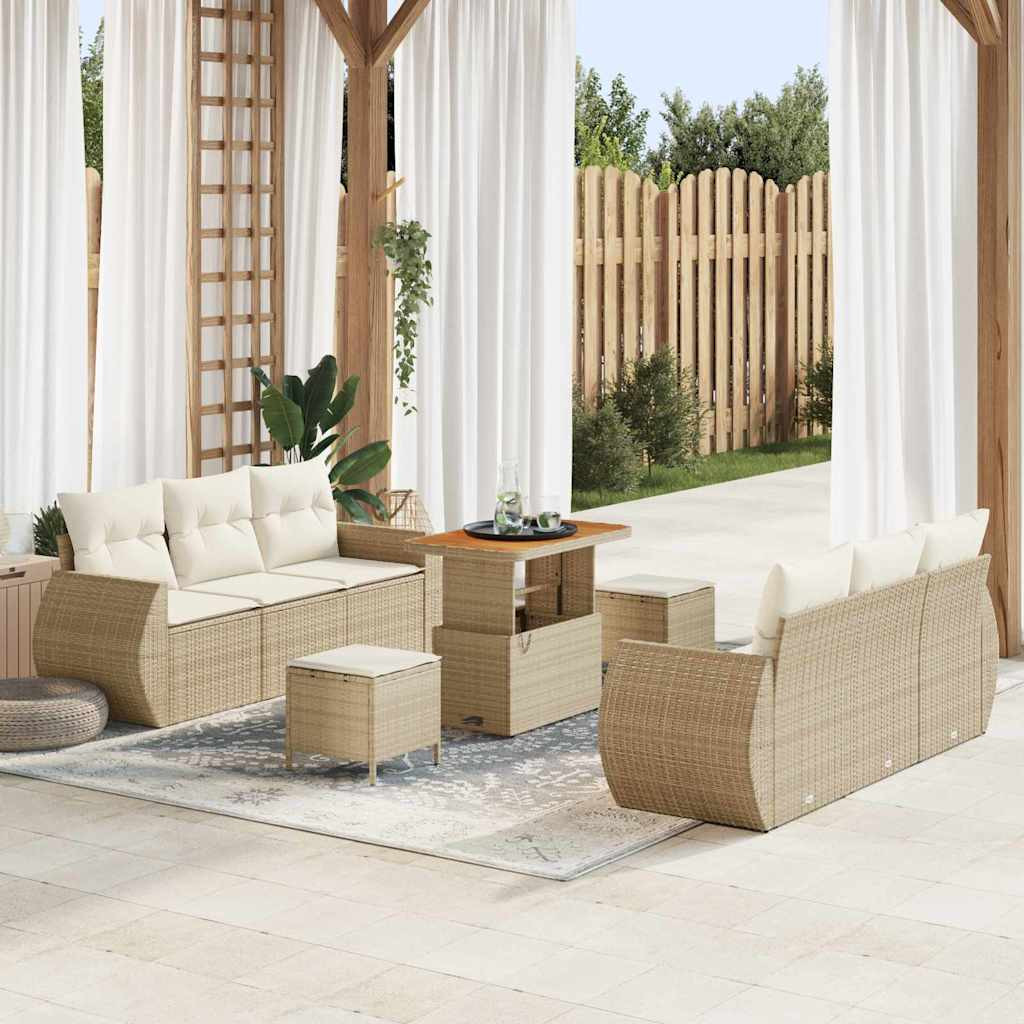 vidaXL Gartensofa-set mit Kissen mit Speicher 9 pcs Beige Poly-Rattan