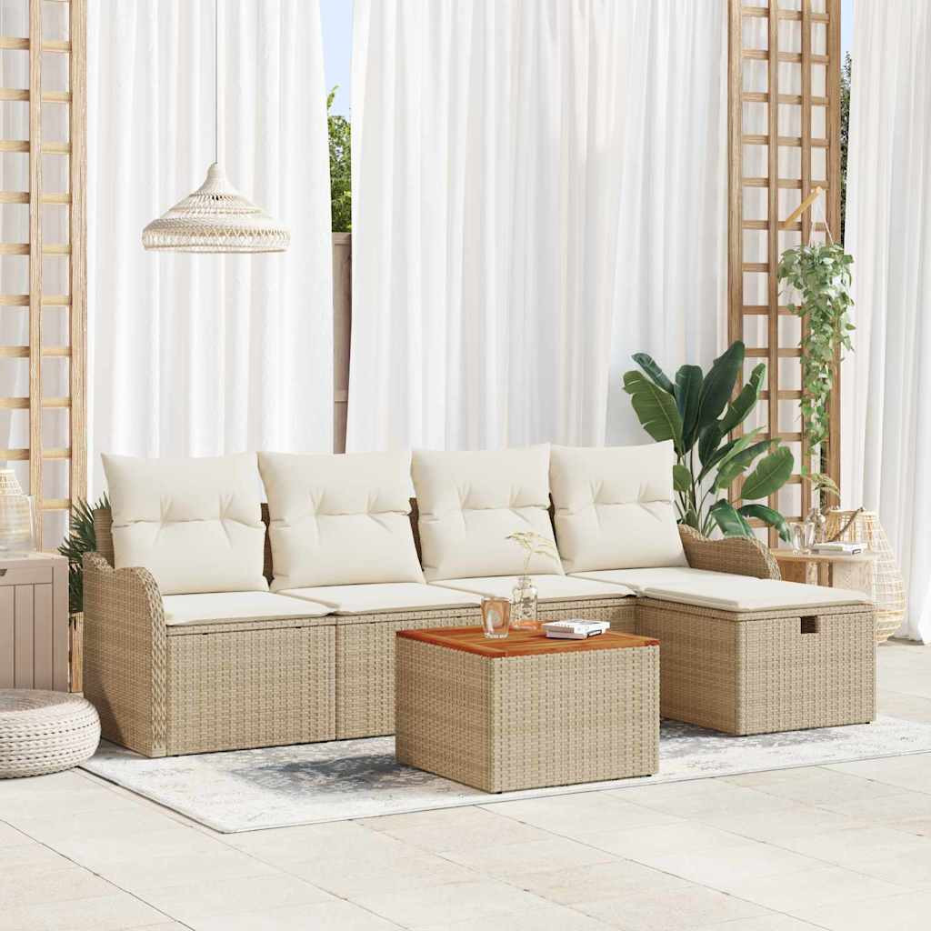 vidaXL Gartensofa-set mit Kissen mit Speicher 6 pcs Beige Poly-Rattan