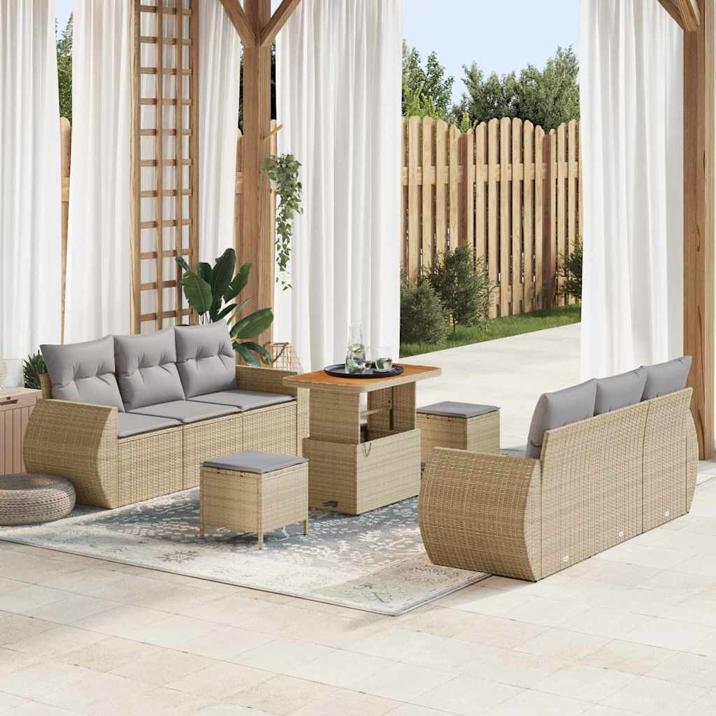 vidaXL Gartensofa-set mit Kissen mit Speicher 9 pcs Beige Poly-Rattan