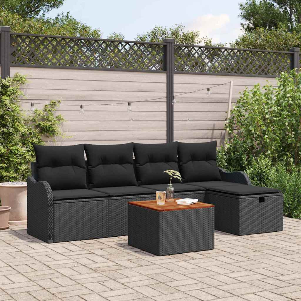 vidaXL Gartensofa-set mit Kissen 6 pcs Schwarz Poly-Rattan