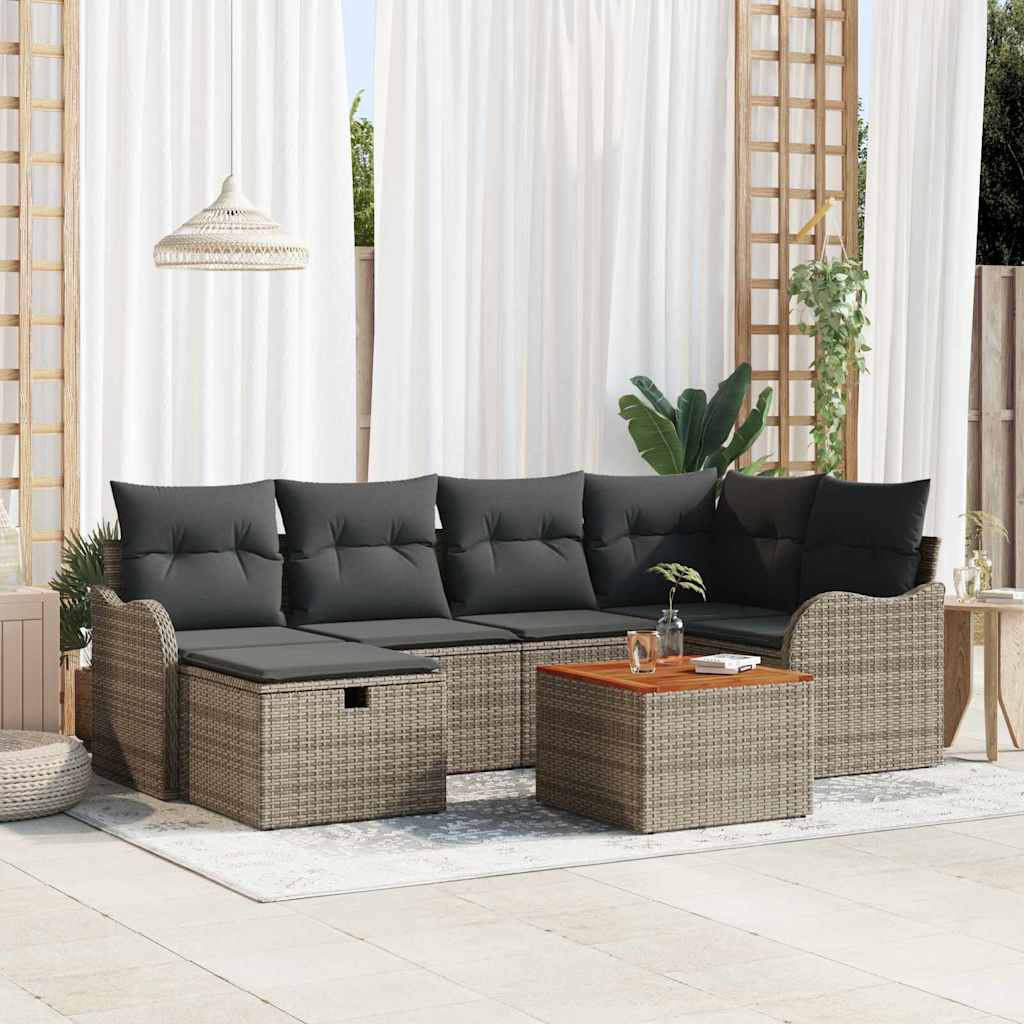vidaXL Gartensofa-set mit Kissen mit Speicher 7 pcs Grau Poly-Rattan