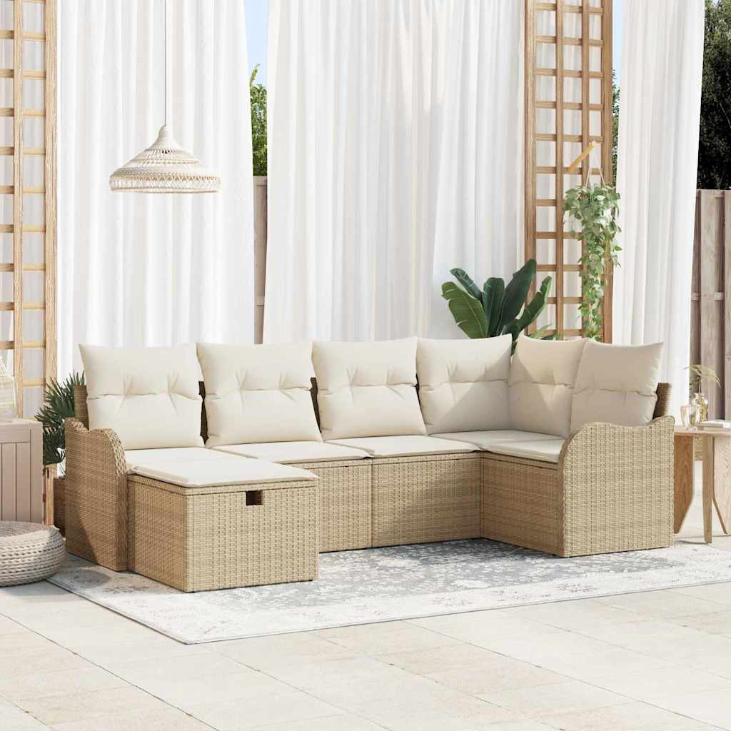 vidaXL Garten-Sofa-Set mit Kissen 6 pcs Beige und Creme Poly Rattan
