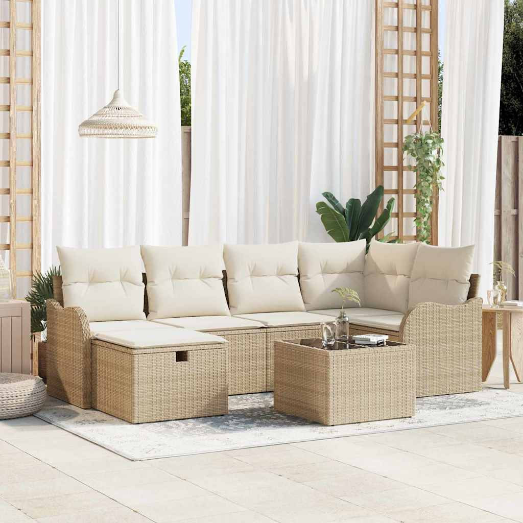 vidaXL Garten-Sofa-Set mit Kissen 7 pcs Beige und Creme Poly Rattan