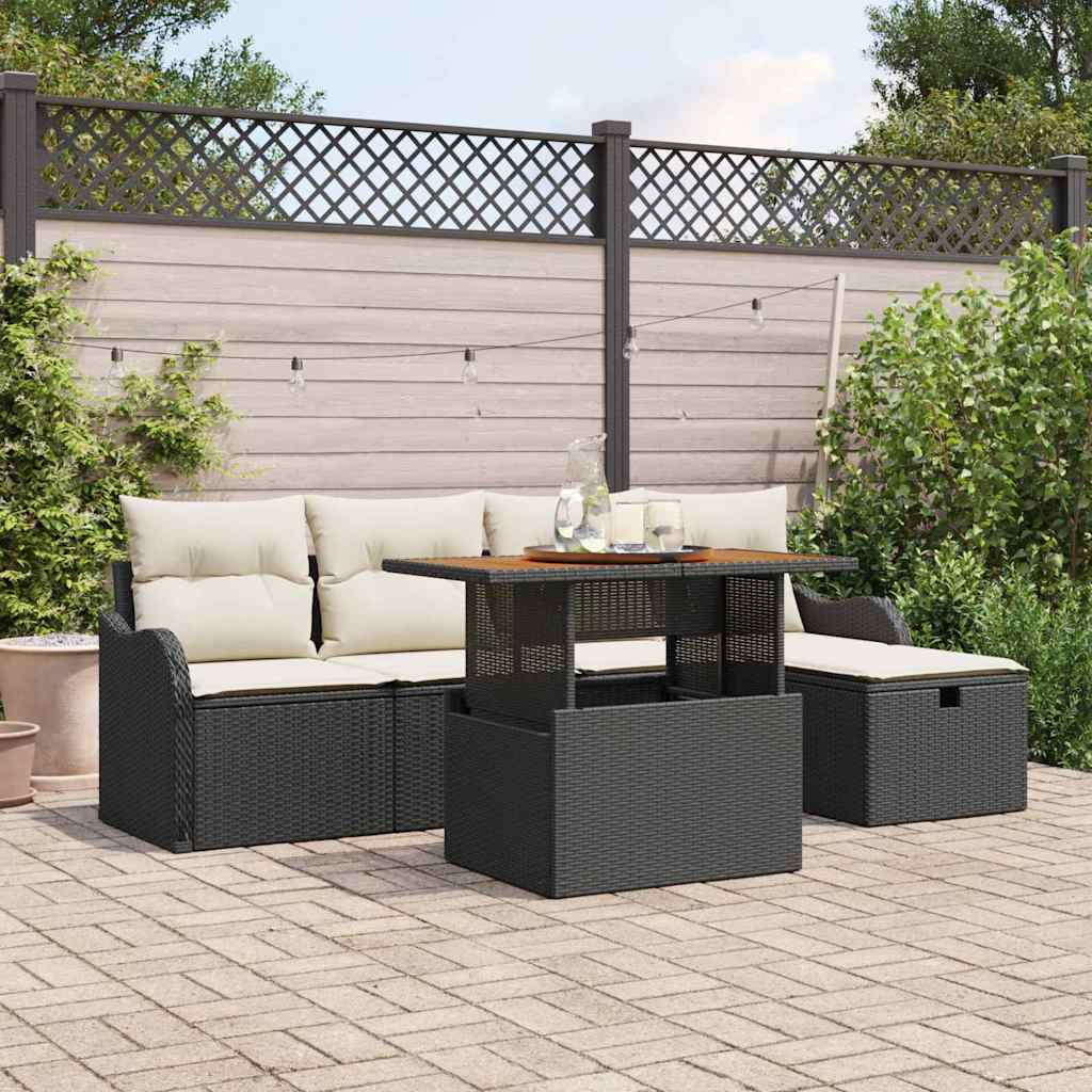 vidaXL Gartensofa-set mit Kissen 6 pcs Schwarz Poly-Rattan