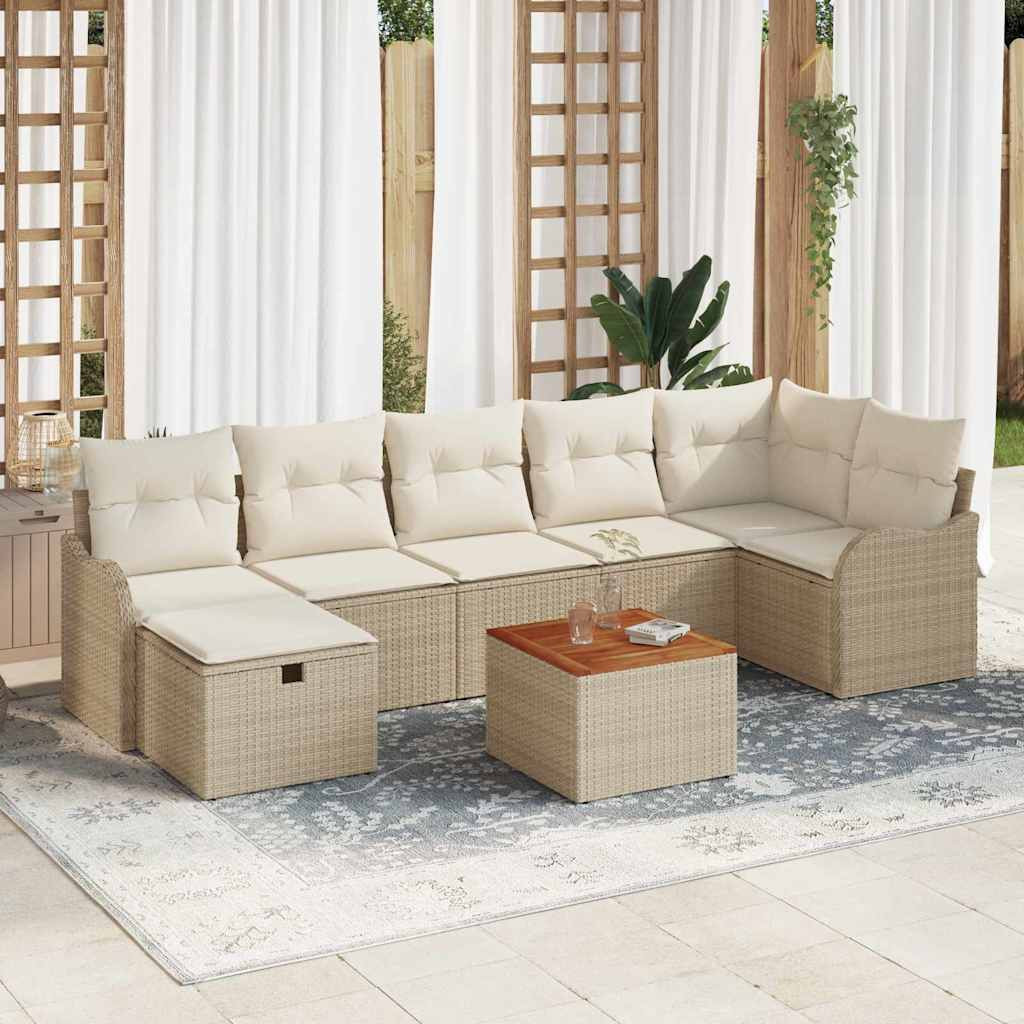 vidaXL Gartensofa-set mit Kissen mit Speicher 8 pcs Beige Poly-Rattan