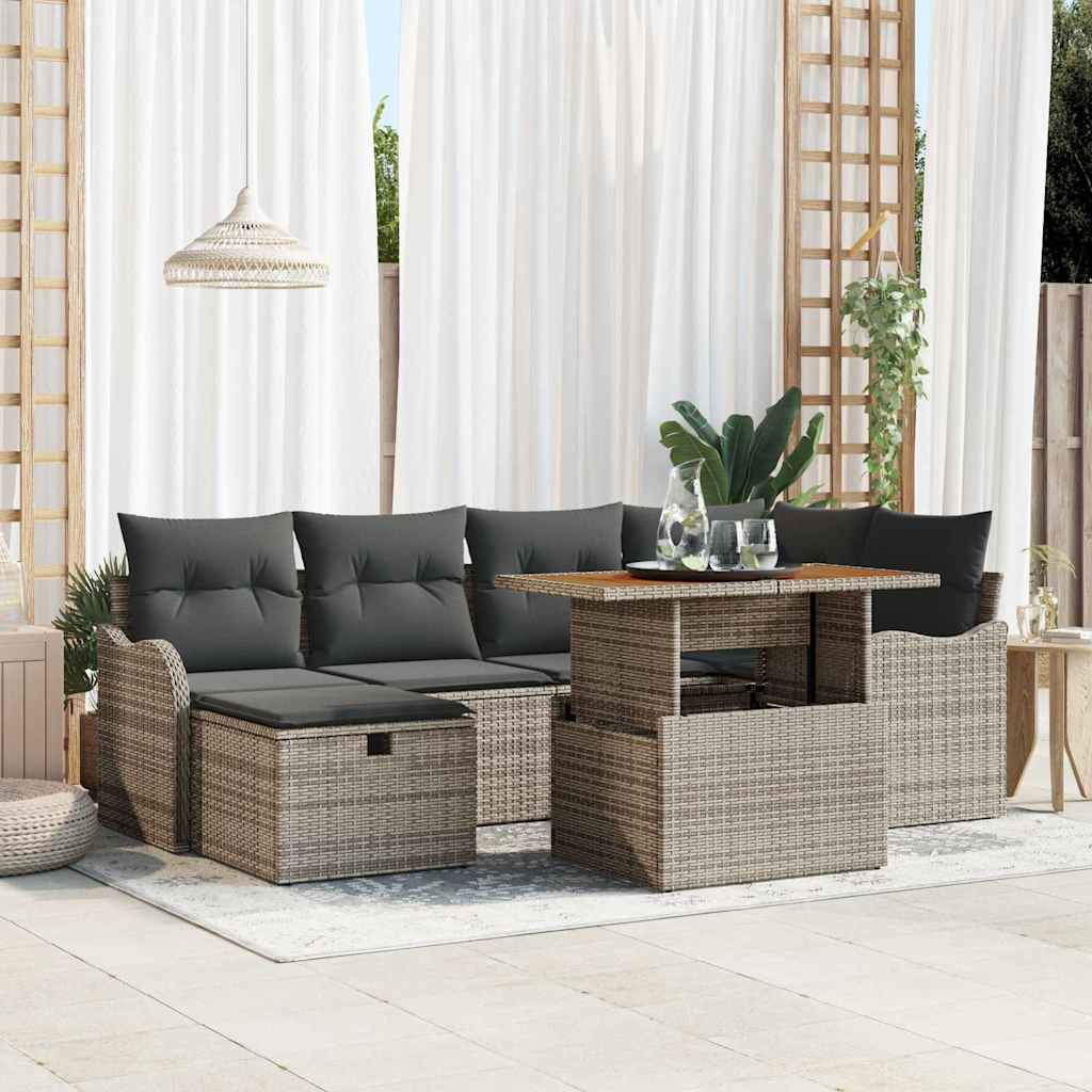 vidaXL Gartensofa-set mit Kissen mit Speicher 7 pcs Grau Poly-Rattan