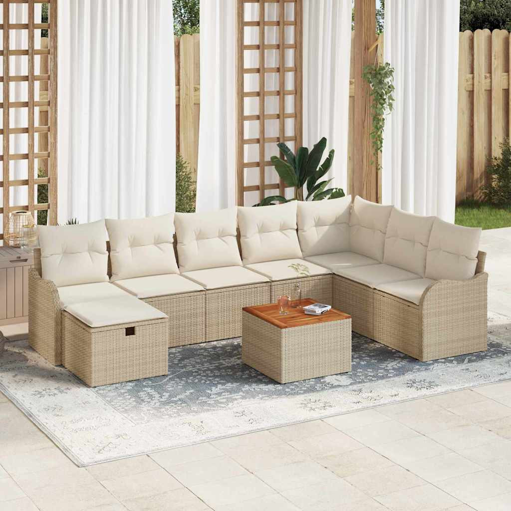 vidaXL Gartensofa-set mit Kissen mit Speicher 9 pcs Beige Poly-Rattan